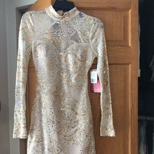 Emerald sundae juniors ivory and gold sequin dress